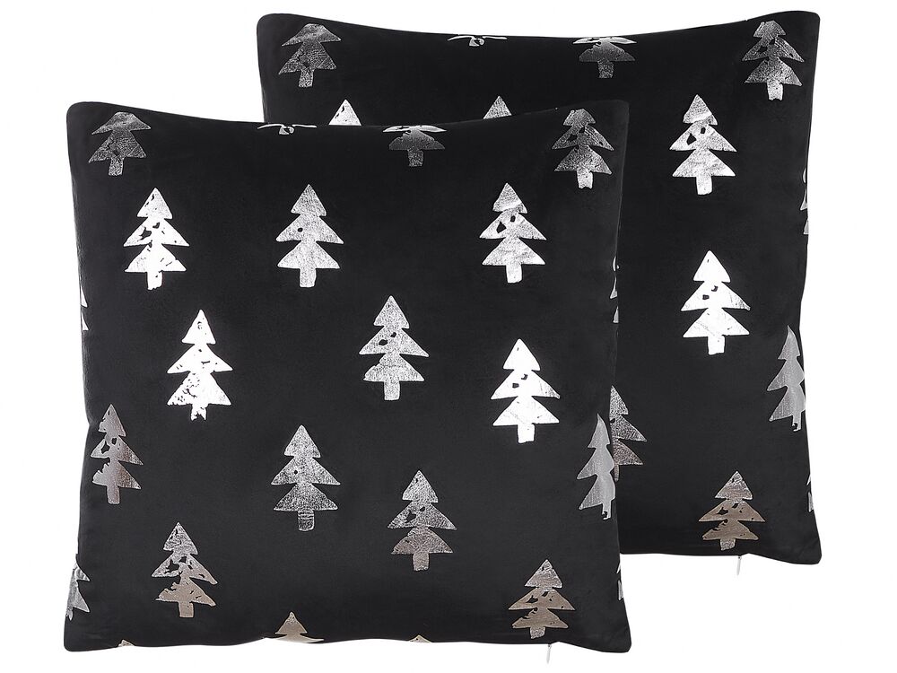 Set of 2 Velvet Cushions Christmas Tree Pattern 45 x 45 cm Black CUPID Beliani