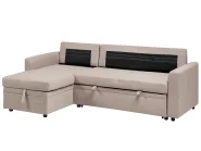 Corner Sofa Bed 3 Seater NASSJO Faux Linen Light Brown Right Hand_999561