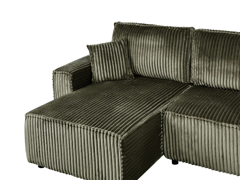 Corner Sofa Bed 3 Seater ABACKA with Storage Corduroy Green Right Hand_959979