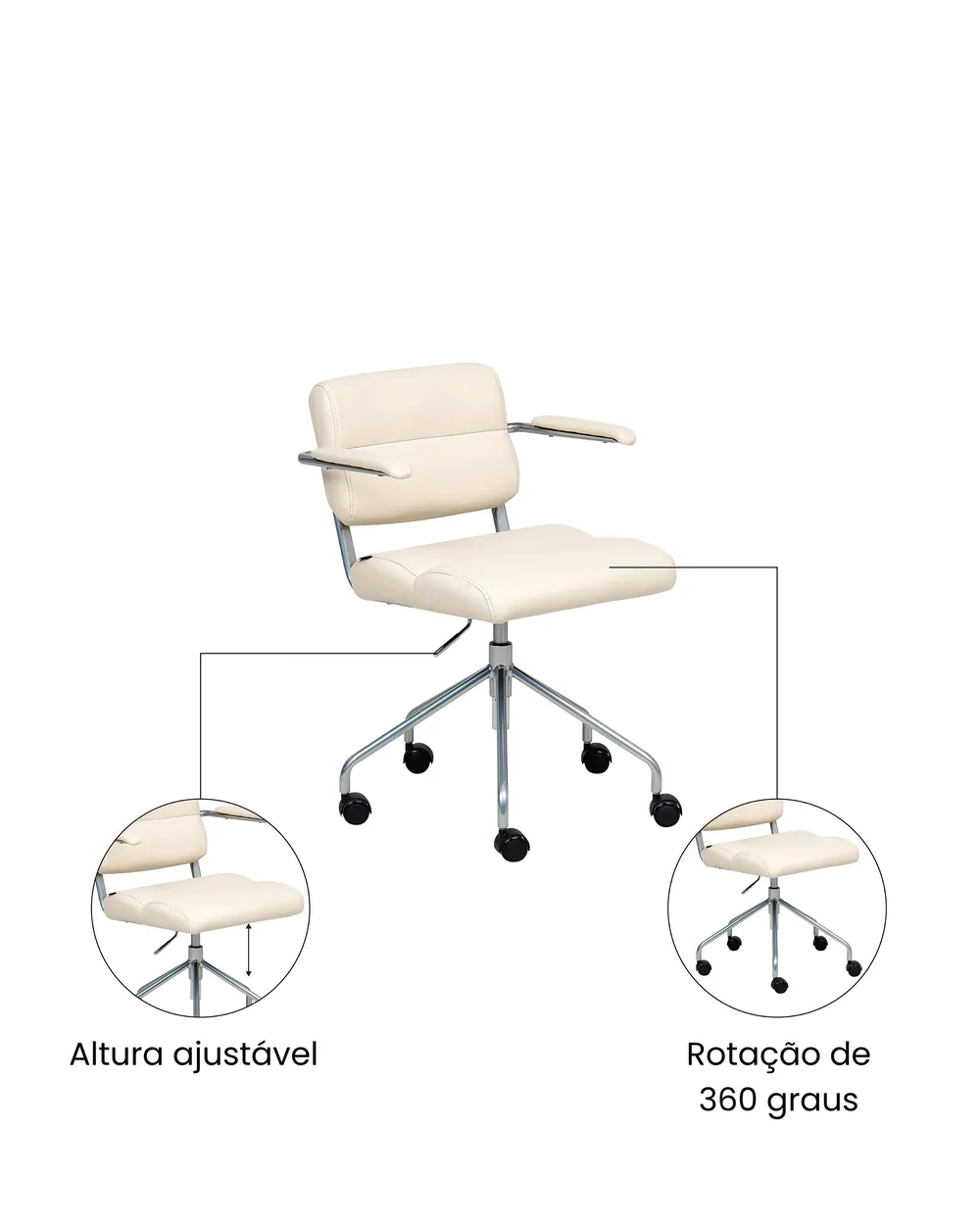 Cadeira home office CANDOR Pele sintética Branco creme_1071316