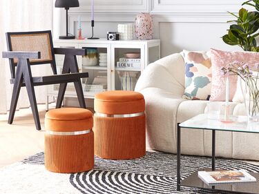 Set of 2 Velvet Storage Pouffes Orange CAMDENTON