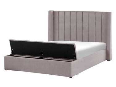 Zamatová posteľ s úložným priestorom 140 x 200 cm sivá NOYERS