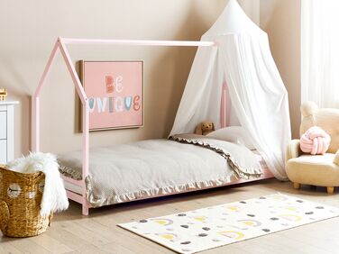 Wooden Kids House Bed EU Single Size Pastel Pink APPY