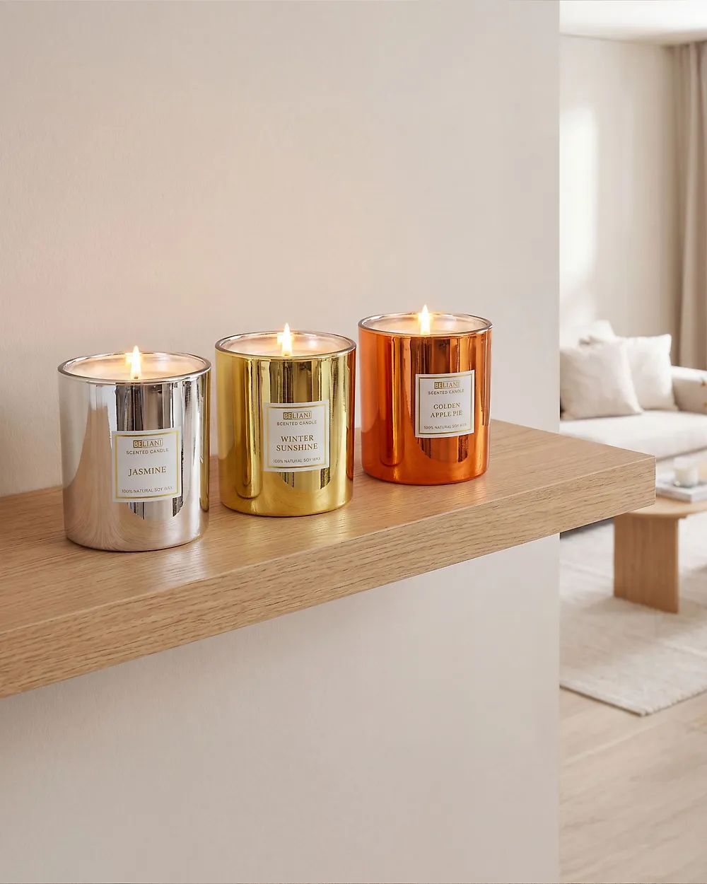 Set of 3 Scented Candles METALLIC GLAMOUR 9 cm Multicolour_1184781