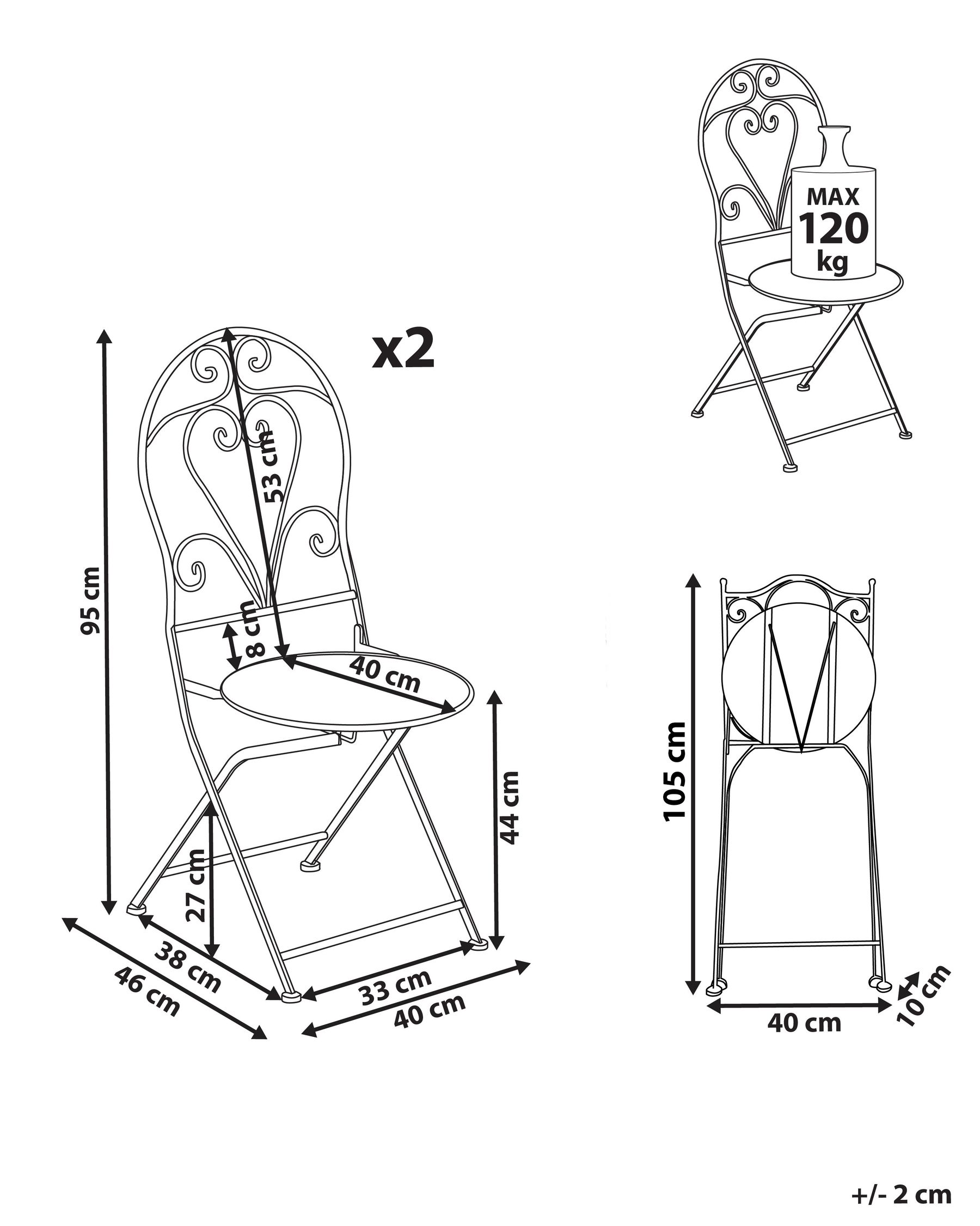 Set of 2 Garden Chairs FOLELLI Folding Metal Light Beige_1002032
