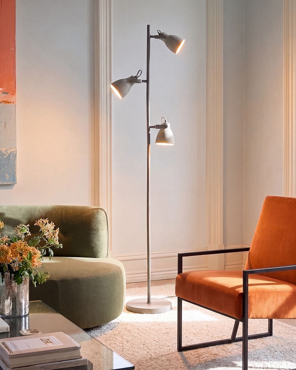 Golvlampa MISTAGO Justerbar Betong Grå