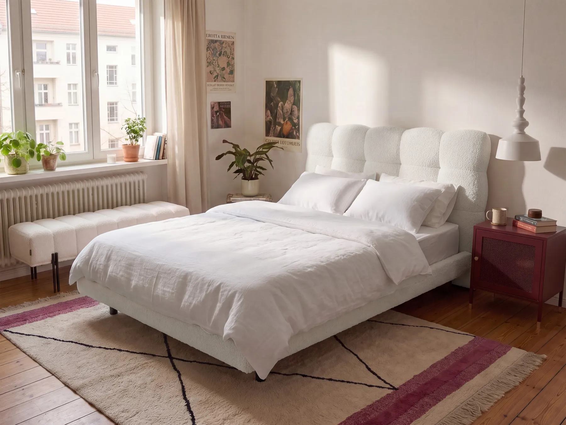 Letto Bouclé SOULISSE 120 x 200 cm Bianco sporco_1129903