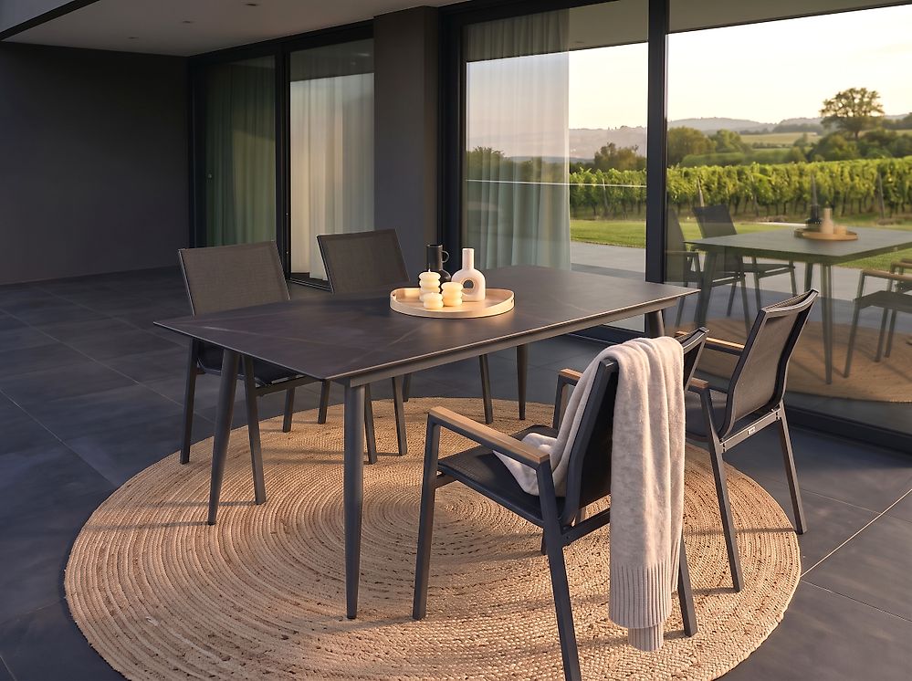 Garden Dining Table TOLENTINO 180 cm 90 cm Marble Effect Grey Marble
