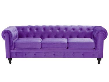 Sofa 3-osobowa welurowa fioletowa CHESTERFIELD