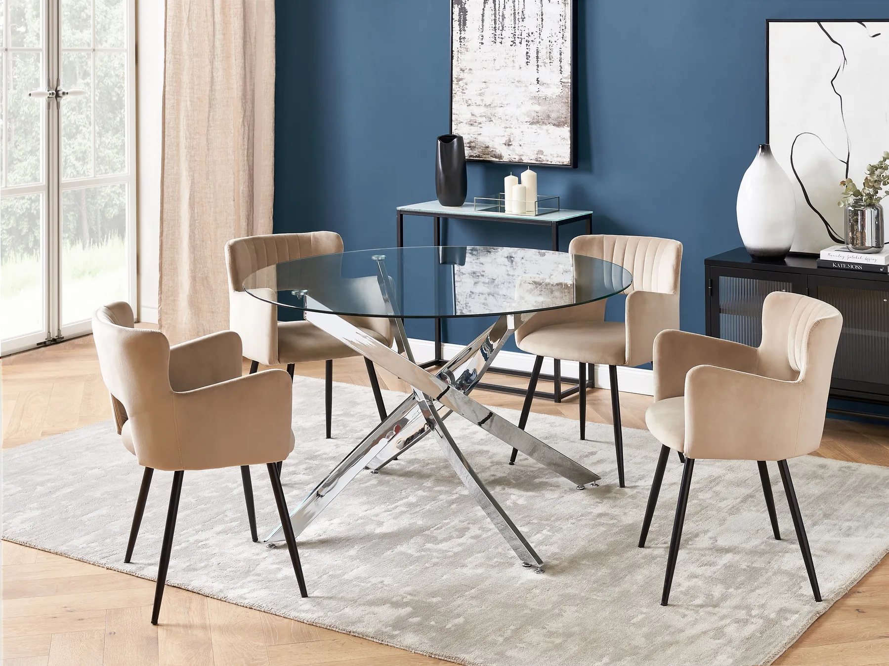Dining Table MARAMO Silver 120 cm 120 cm Tempered Glass_875691