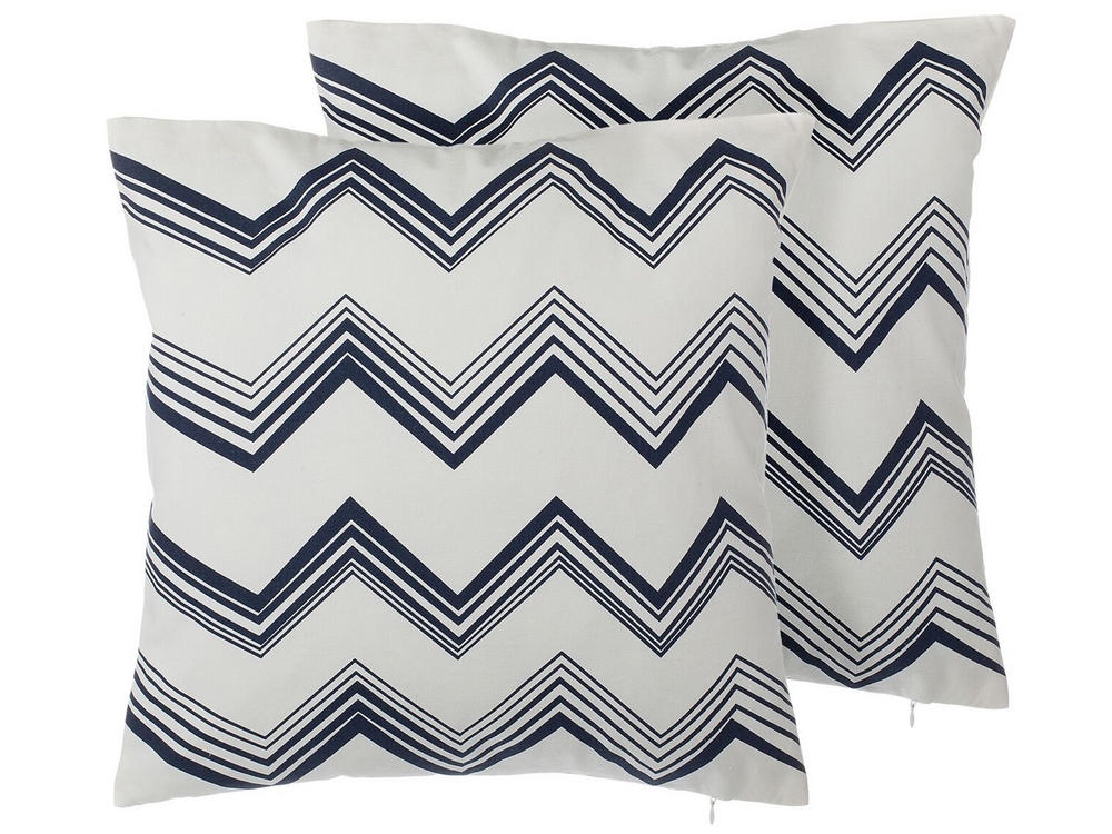 Set of 2 Cotton Cushions Chevron Pattern 45 x 45 cm White with Blue NERINE Beliani
