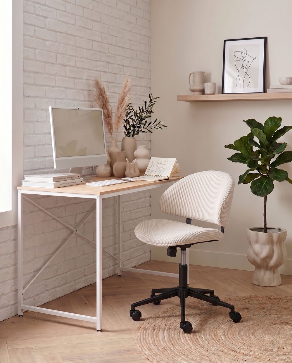 Silla de oficina KIANA Pana Blanco crema