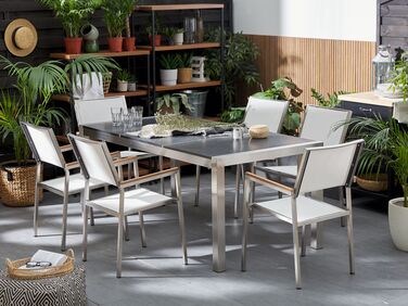 6 Seater Garden Dining Set Black Basalt Top White Chairs GROSSETO