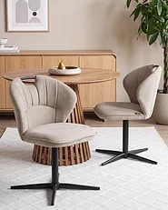 Set of 2 Chairs Swivel WORCESTER Chenille Beige_1161617