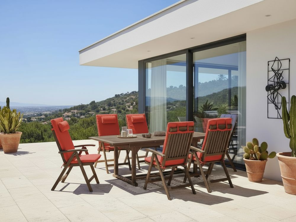 Salle à manger de jardin 6 places AMANTEA PREMIUM Acacia Rouge