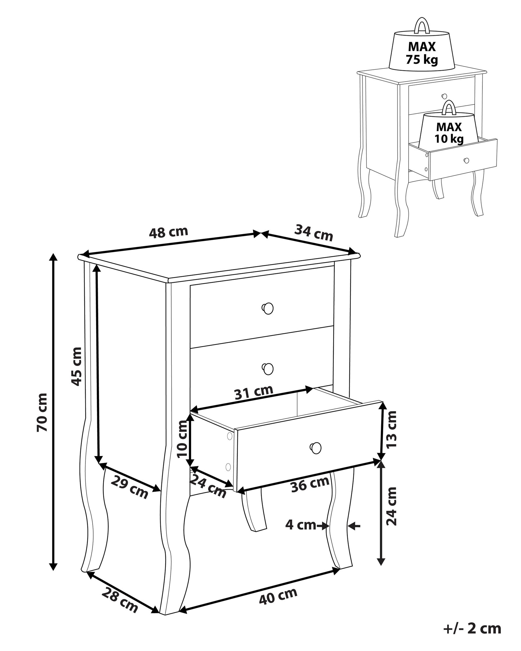 3 Drawer Bedside Table LANE White_817872