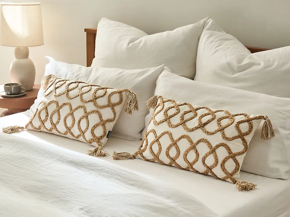 Set di 2 cuscini INCANA 30 x 50 cm Cotone Beige Trama geometrica_1180212
