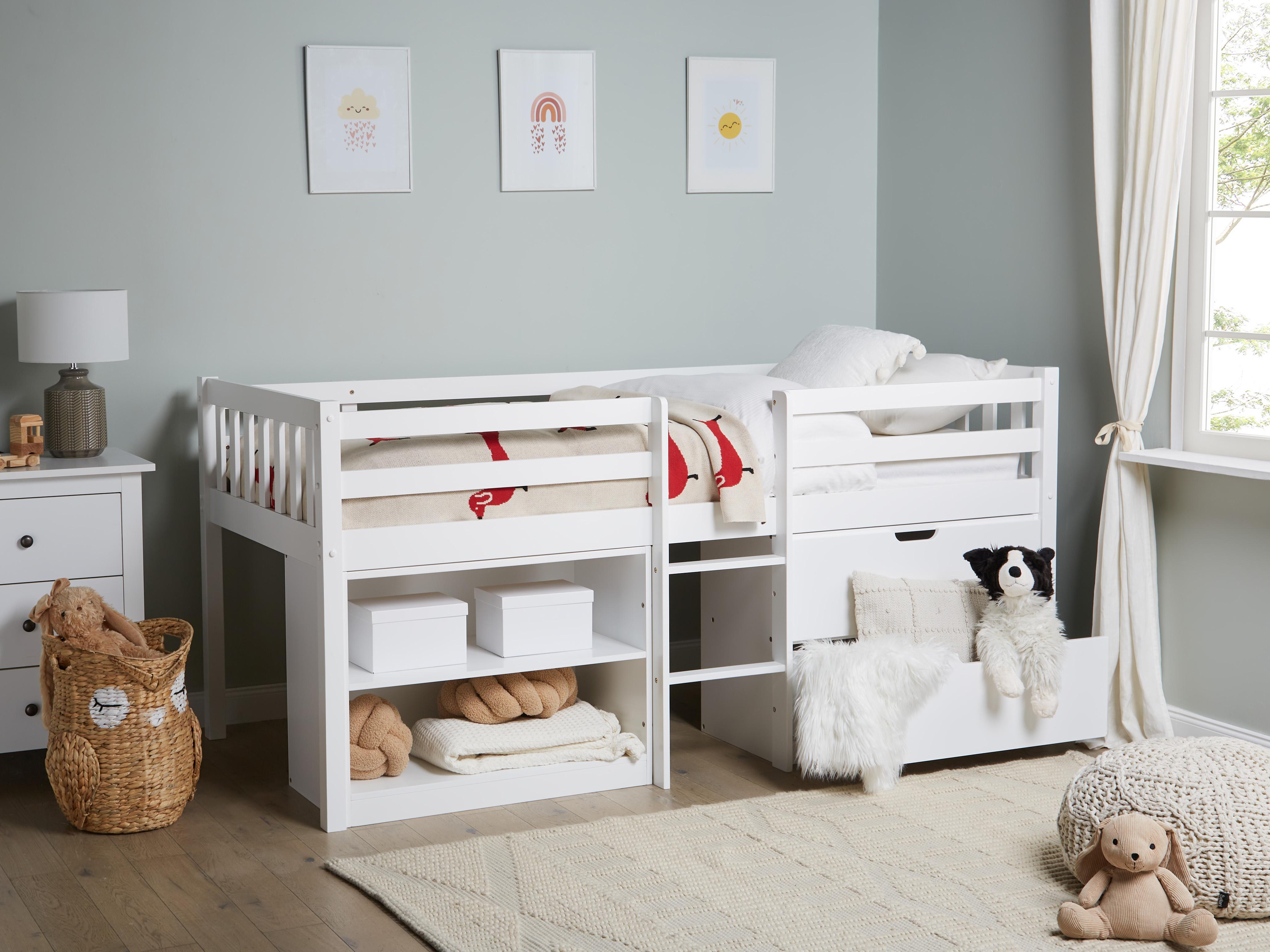 Wooden Kids Bed with Storage EU Single Size White SUSVILLE