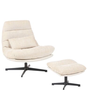 Fabric Swivel Armchair with Footstool Beige TOVIK
