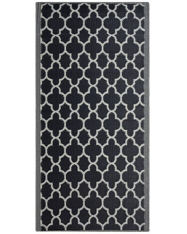 Outdoor Teppich schwarz 90 x 180 cm marokkanisches Muster zweiseitig Kurzflor SURAT