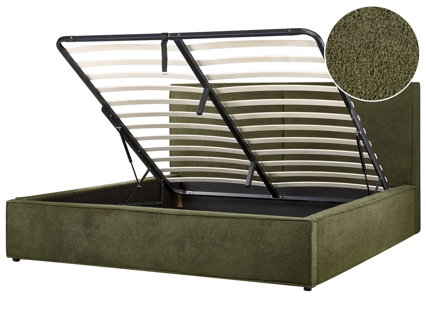 Boucle EU Super King Size Ottoman Bed Dark Green MOISSAC_928945