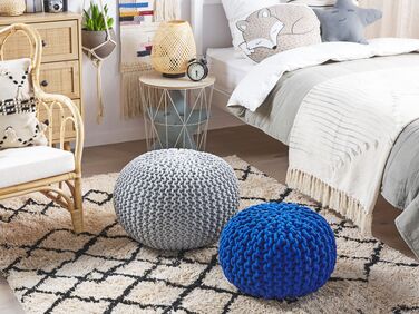 Cotton Knitted Pouffe 50 x 35 cm Light Grey CONRAD