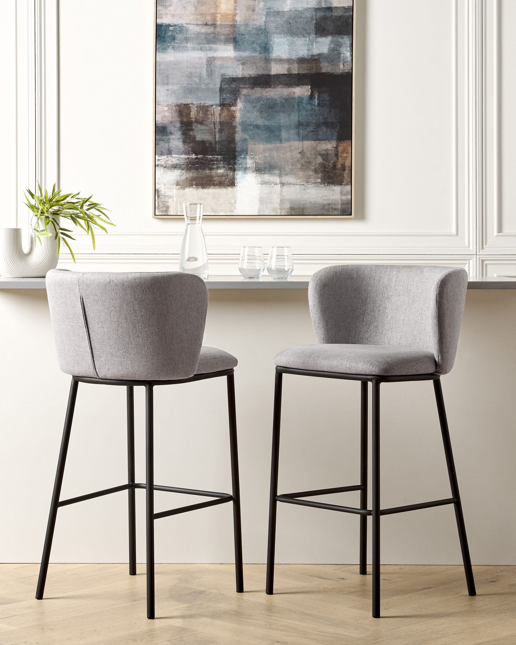 Set of 2 Fabric Bar Chairs Grey MINA_885321