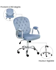 Chaise de bureau PRINCESS Velours Bleu clair_1036991