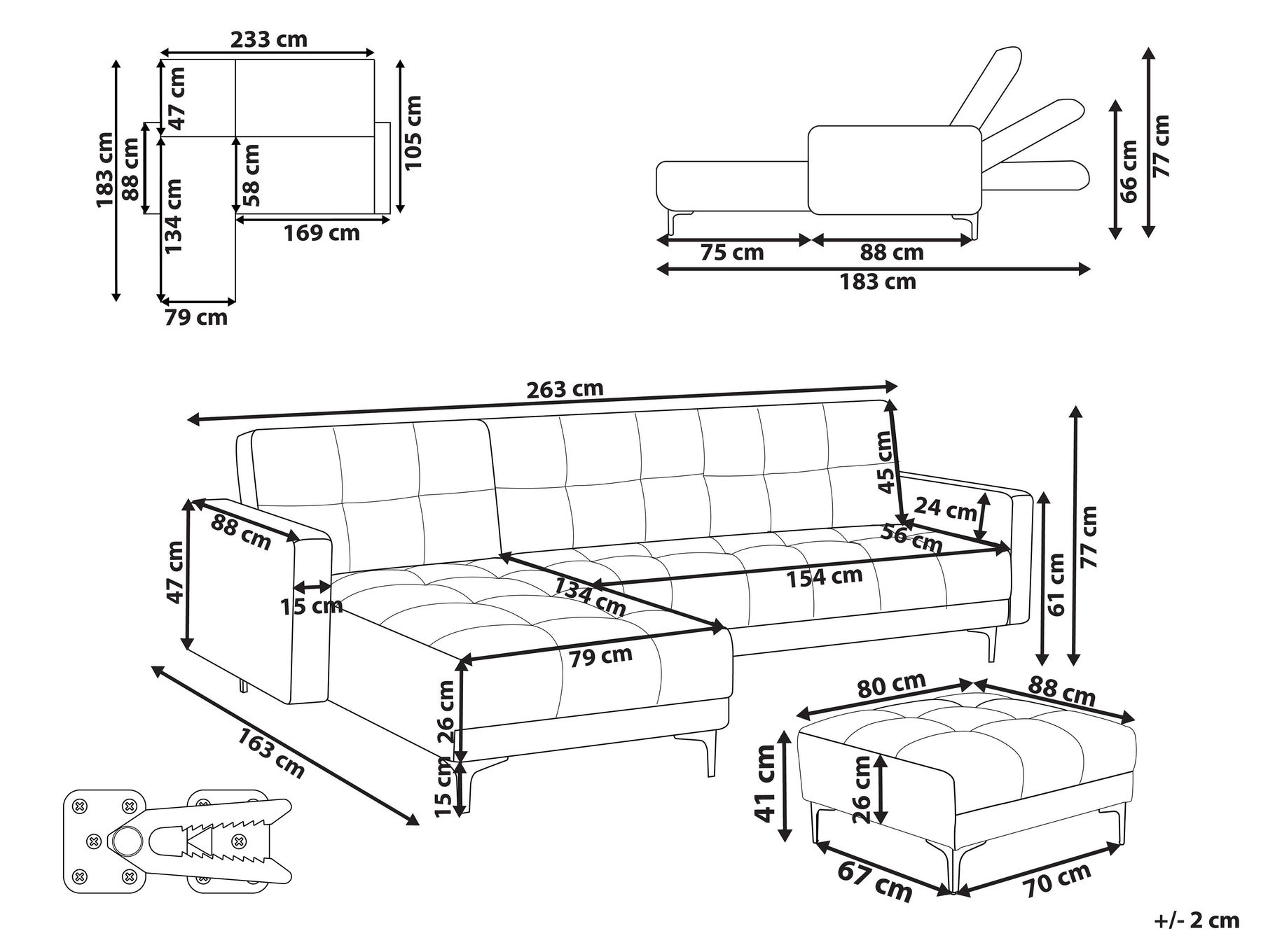 Right Hand Fabric Corner Sofa Bed with Ottoman Beige ALNES_948267