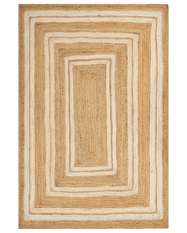 Teppich Jute beige 200 x 300 cm geometrisches Muster Kurzflor ELMALI