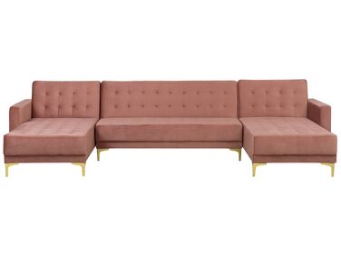 Sofá-cama em forma de U de 5 lugares em veludo rosa ABERDEEN