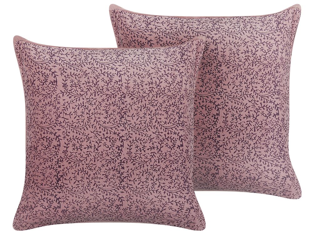 Set of 2 Decorative Cushions ROMNEYA 45 x 45 cm Velvet Pink Floral Pattern