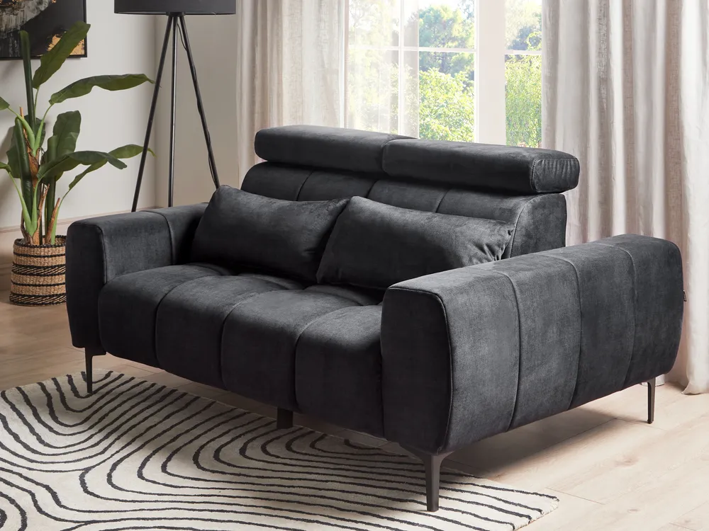 Sofa dla 2 osób VEGAMO Welur Czarny