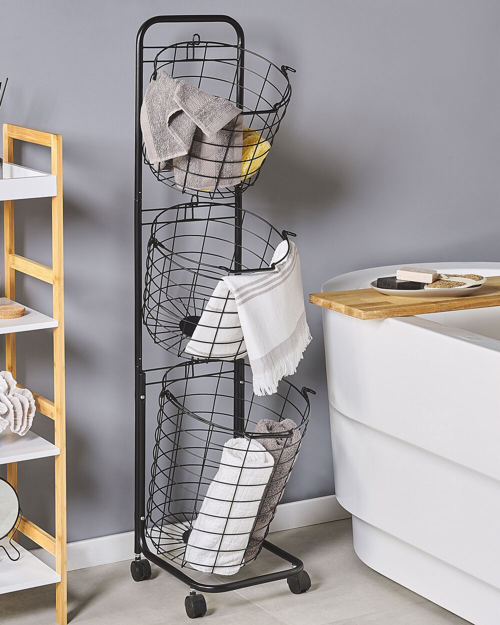 3 Tier Metal Wire Basket Stand Black AYAPAL Beliani.cz