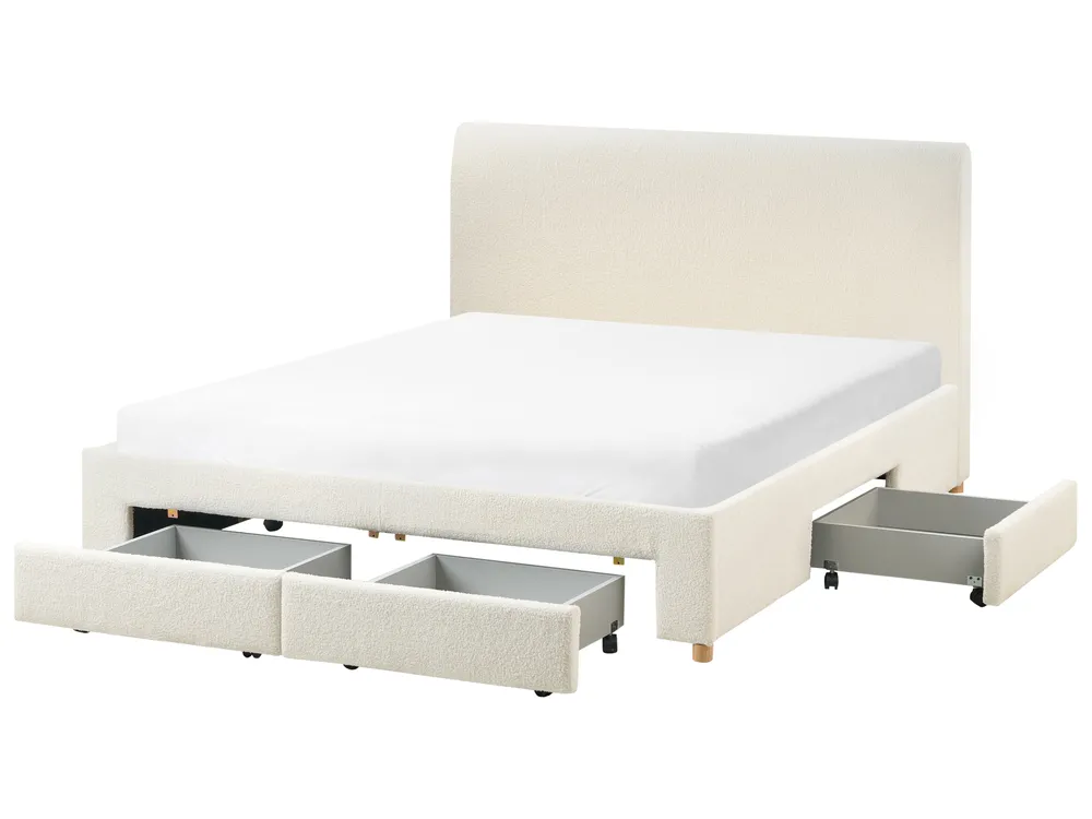 Bed with Storage Drawers SOUTRIN Boucle Off-White 160 x 200 cm (EU King Size)_993472