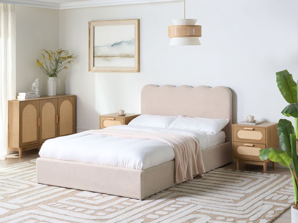 Cama con almacenaje NANTERRE Bouclé Beige 140 x 200 cm