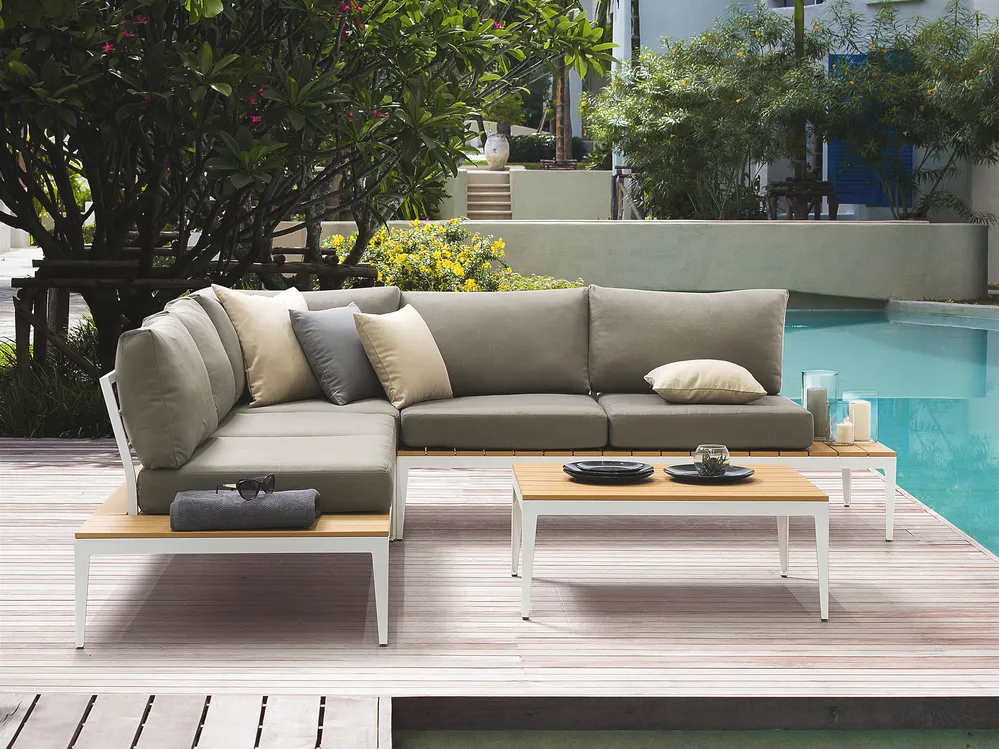 Garden Corner Sofa with Table 5 Seater POSITANO Grey_857680