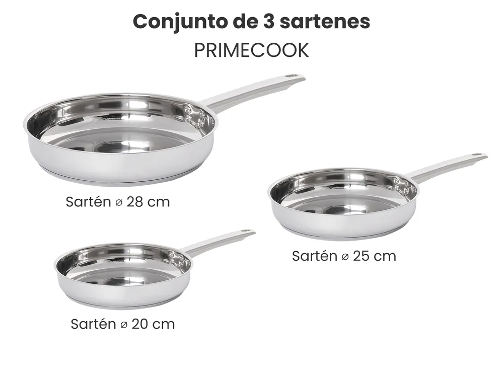 Conjunto de 3 sartenes PRIMECOOK Acero inoxidable Plateado_1051151