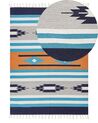 Alfombra kilim de algodón azul/gris/naranja 140 x 200 cm NORATUS_869422