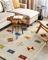 Gabbeh Teppich Wolle beige 140 x 200 cm geometrisches Muster Hochflor MISINLI_855529