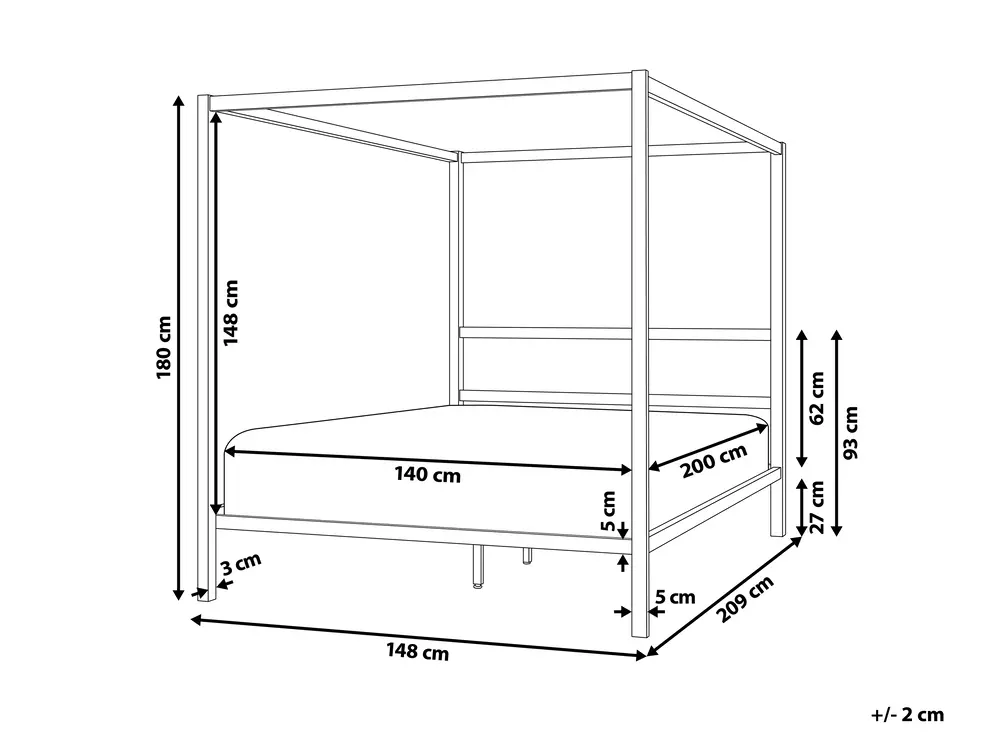 Four Poster Bed Metal LESTARDS 140 x 200 cm (EU Double) Black_863341