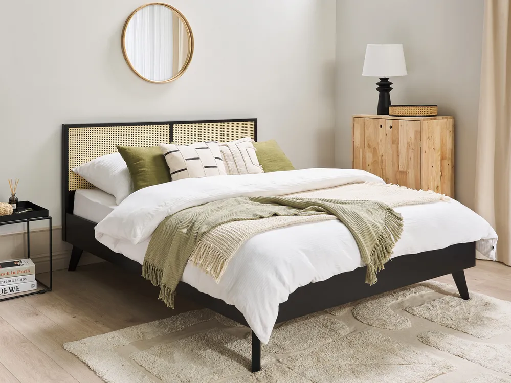 Bed Rattan MONPAZIER 160 x 200 cm (EU King Size) Black
