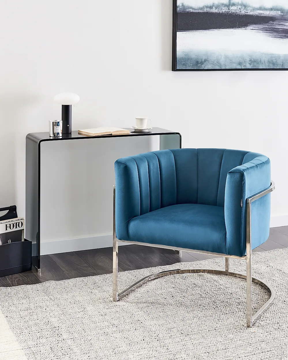 Fauteuil LARVIK Velours Bleu_1176390