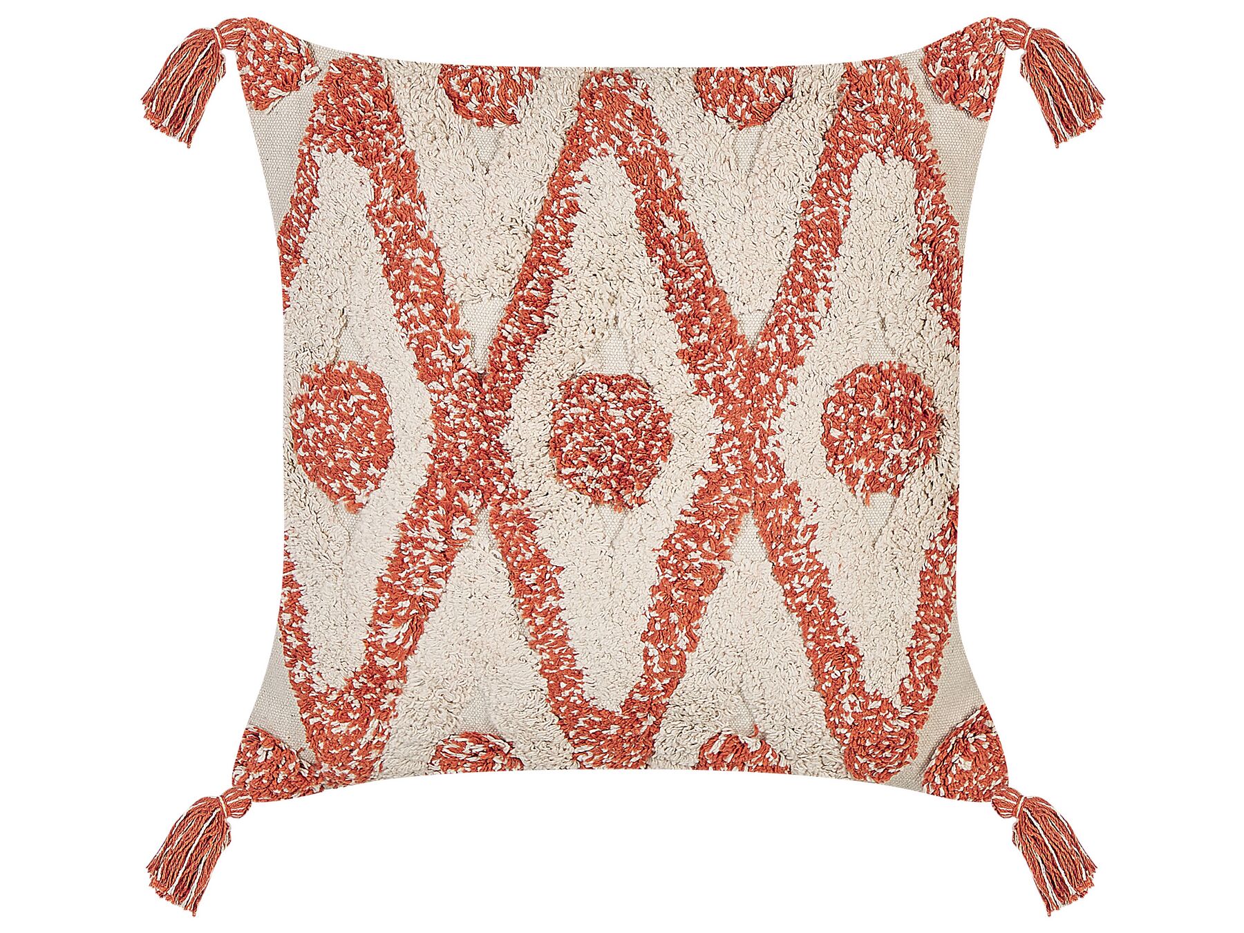 Dekokissen geometrisches Muster Baumwolle beige/orange getuftet mit Quasten 45 x 45 cm HICKORY_843421