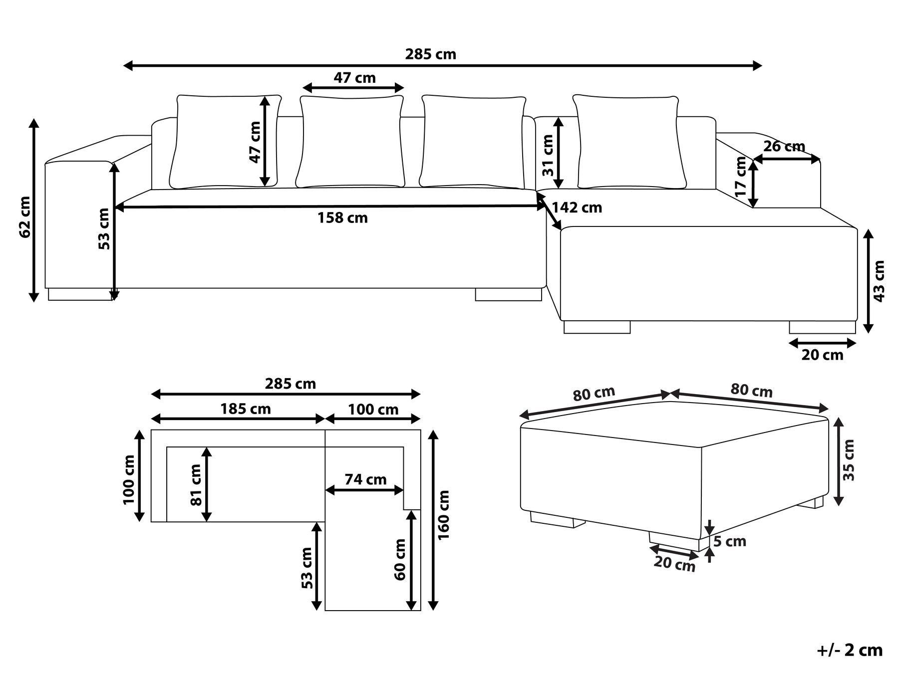 Left Hand Jumbo Cord Corner Sofa with Ottoman Green LUNGO_962310 Left Hand Jumbo Cord Corner Sofa with Ottoman Green LUNGO_962310