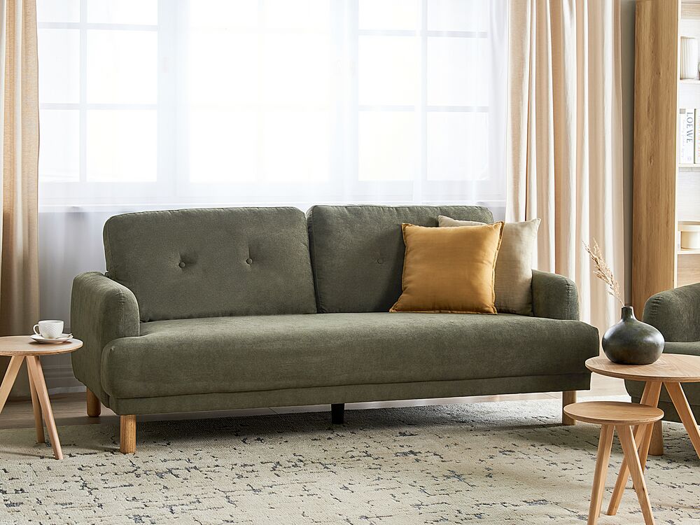 3 Seater Corduroy Sofa Dark Green TUVE Beliani.pt