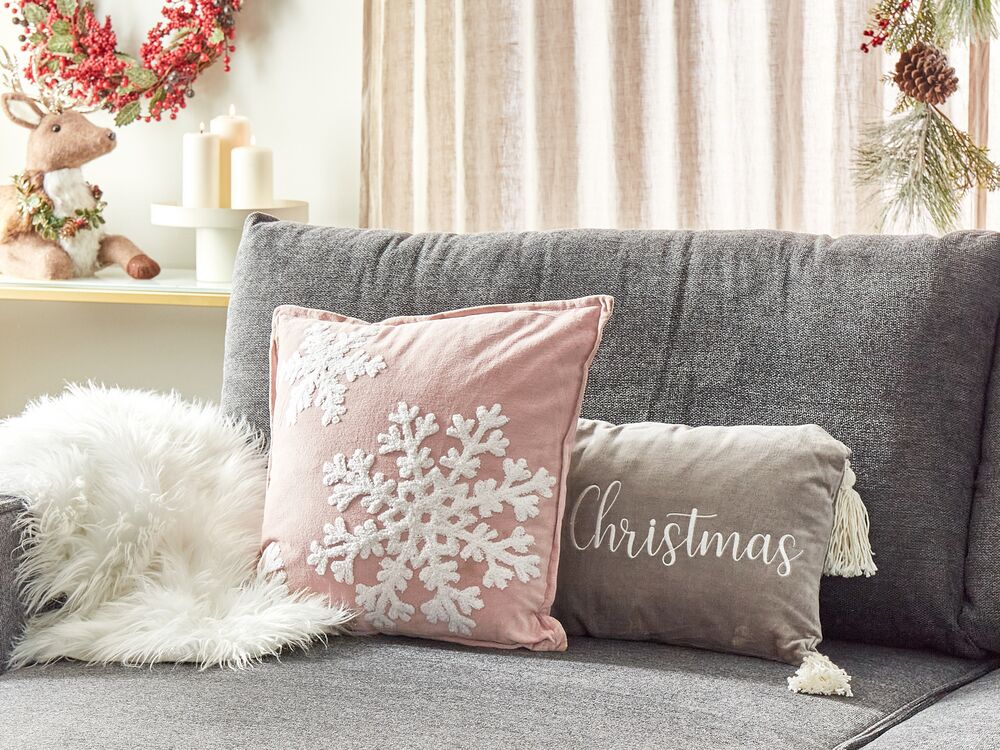 Velvet Cushion Christmas Motif 45 x 45 cm Pink MURRAYA Beliani.ch