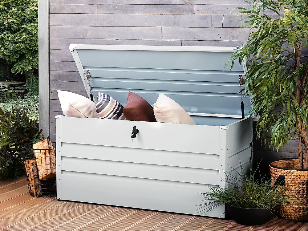 Aufbewahrungsbox CEBROSA 132 cm 62 cm Metall Hellgrau_1171029