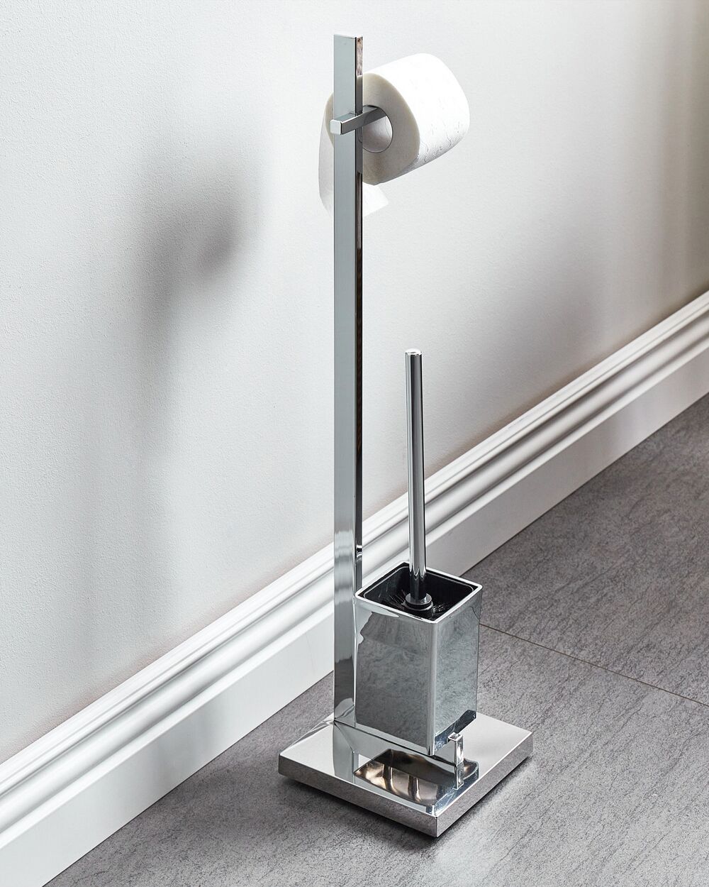 Portarotolo Carta Igienica Da Terra Sayayo - Acciaio Inox, Base Vetro, Altezza 58 Cm, Nero - Foto 11