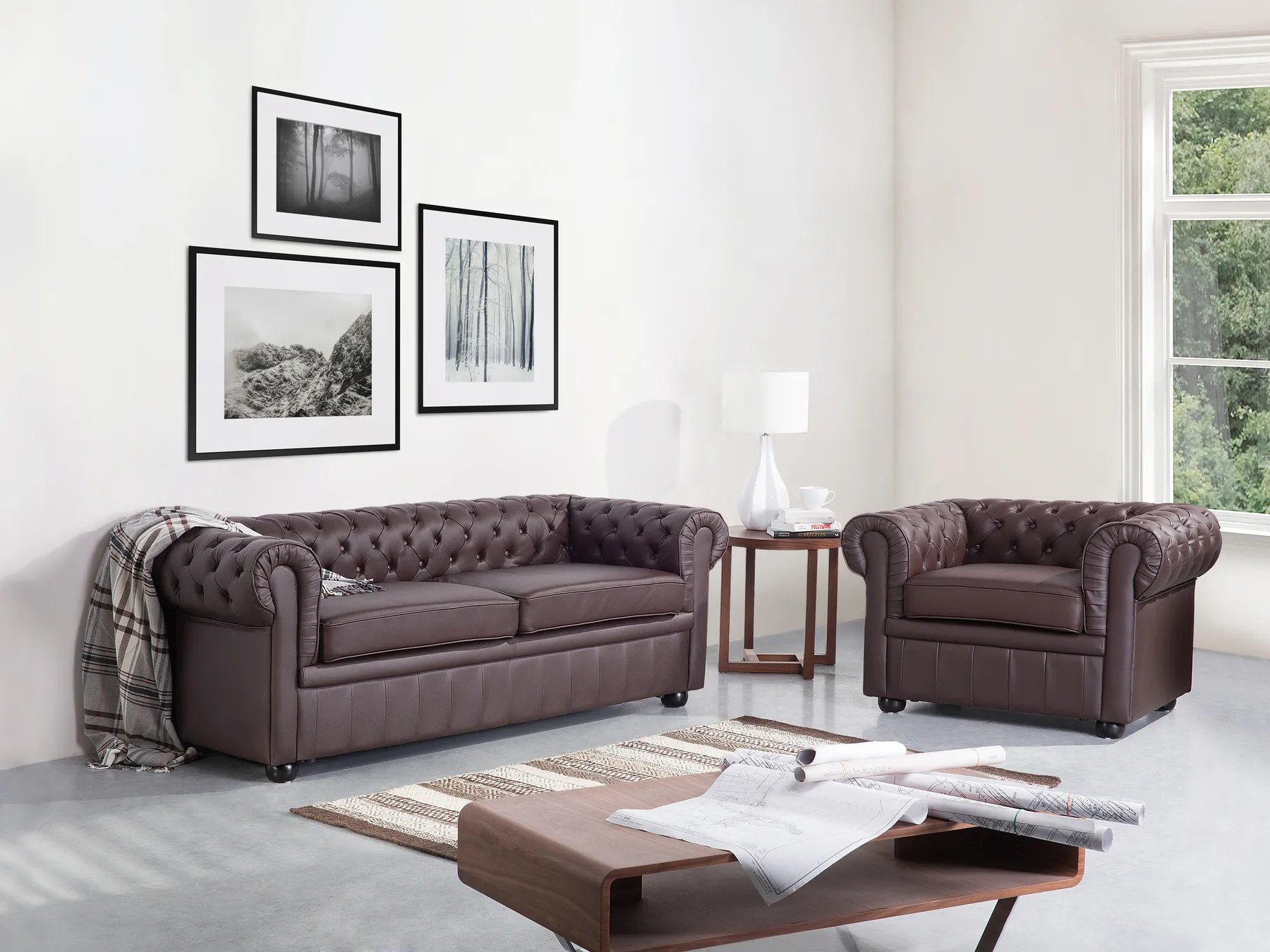 Sofa 3 Seater CHESTERFIELD Leather Brown_539567
